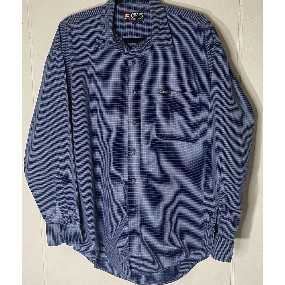Chaps Ralph Lauren Men's‎ Button Down Shirt Blue Check Long Sleeve Size Large